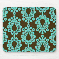 brown and aqua blue damask pattern