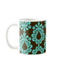 brown and aqua blue damask pattern
