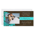 Brown and aqua floral thank you wedding photocard personalised photo card