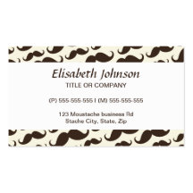 Brown and cream trendy funny moustache pattern business cards