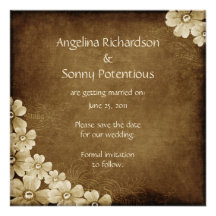 Brown and Ivory Floral Save The Date Announcement