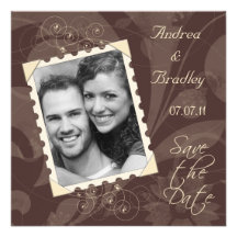 Brown and Ivory Photo Save the Date Card Invites