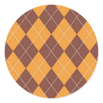 Brown and Orange Argyle Pattern Round Sticker