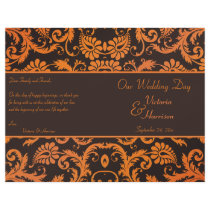 Brown and Orange Damask Wedding Program