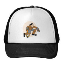 brown and orange hockey player hat