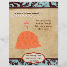 Brown and Orange Vintage Dress Boutique Business Flyers
