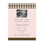 Brown and Pink Argyle Announcement (Customisable) postcards