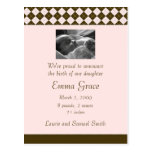 Brown and Pink Argyle Announcement (Customisable) Postcard