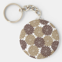 Brown and Tan Flower Blossoms Floral Print Keychains