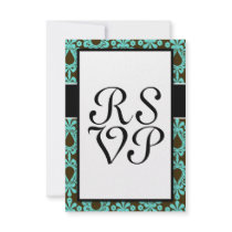 brown and tiff blue damask design personalized invite