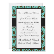 brown and tiff blue damask design personalized announcement