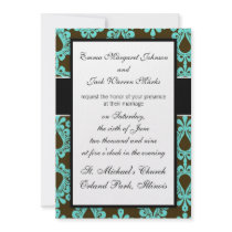 brown and tiff blue damask design personalized announcements
