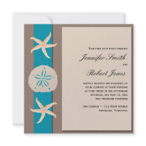 Brown and Turquoise Band Starfish Wedding Personalized Invitation