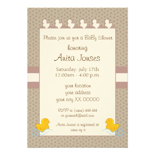 brown baby shower invitation with duckys