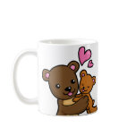 Brown bear hugging baby bear coffee mugs