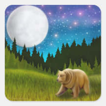 Brown Bear in Moonlight Stickers