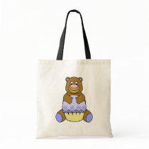 Brown Bear With Blue Cupcake Tote Bags