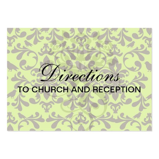brown bird and lime green damask pattern business cards