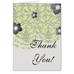 brown bird and lime green damask pattern greeting cards