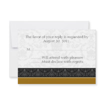 Brown Black & White Damask Wedding RSVP Reply Card