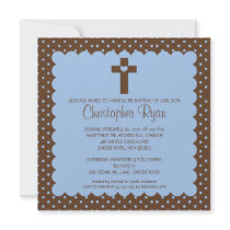 Brown & Blue Baby Boy Baptism Inviation Announcements