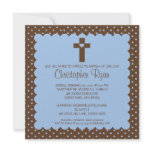 Brown & Blue Baby Boy Baptism Inviation invitations