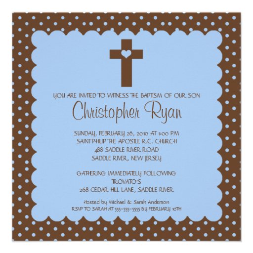 Brown & Blue Baby Boy Baptism Inviation Announcements