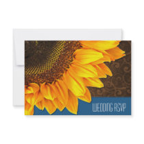 Brown Blue Country Sunflower Wedding RSVP Cards