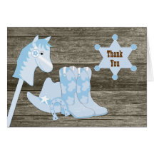 Brown Blue Cowboy Baby Shower Thank You Cards