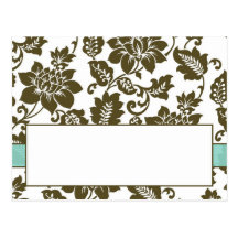Brown/Blue Floral Damask Wedding Place Card Post Cards