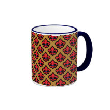 Brown Blue & Red Fluer de Lis Cup Mugs