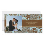 Brown blue whimsical wedding thank you photocard