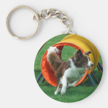 Brown Border Collie Agility Tunnel Key Chains