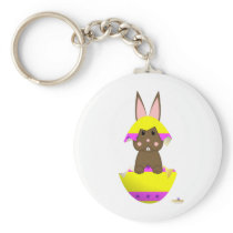 Brown Bunny Yellow Decorated Easter Egg Key Chain
