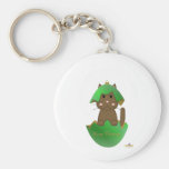 Brown Cat Green Christmas Ornament Merry Christmas Key Chain