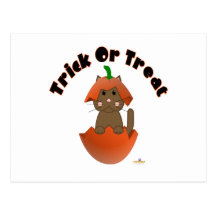 Brown Cat Pumpkin Trick Or Treat Post Card