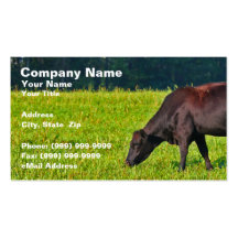 Brown Cow Feeding on Grass Business Card Template