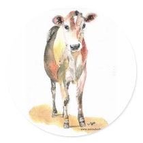 brown cow round stickers