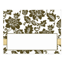 Brown/Creme Floral Damask Wedding Place Card Post Cards