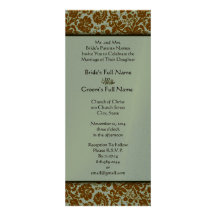 Brown Damask On Aqua Blue Wedding Invitation