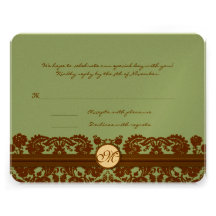 Brown Damask Wedding Monogram Response Card Personalised Invitations
