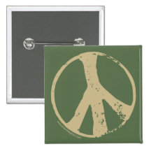 Brown Faded, Grunge Style Peace Sign Pinback Button