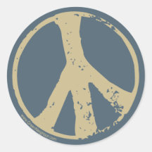 Brown Faded, Grunge Style Peace Sign Round Sticker