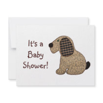 Brown Gingham Dog Baby Shower Invitation Flat