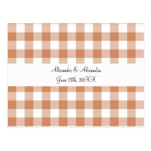 Brown gingham pattern wedding favours postcards
