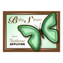 Brown & Green Butterfly Baby Shower Invitations