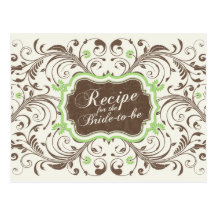 Brown Green Floral Recipe Card for the Bride Post Card