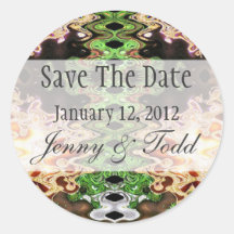 brown green save the date round sticker
