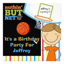 Brown Hair  Boy Basketball Birthday Invitations invitations