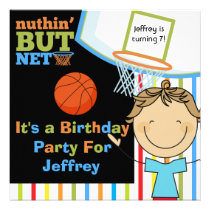 Brown Hair  Boy Basketball Birthday Invitations invitations